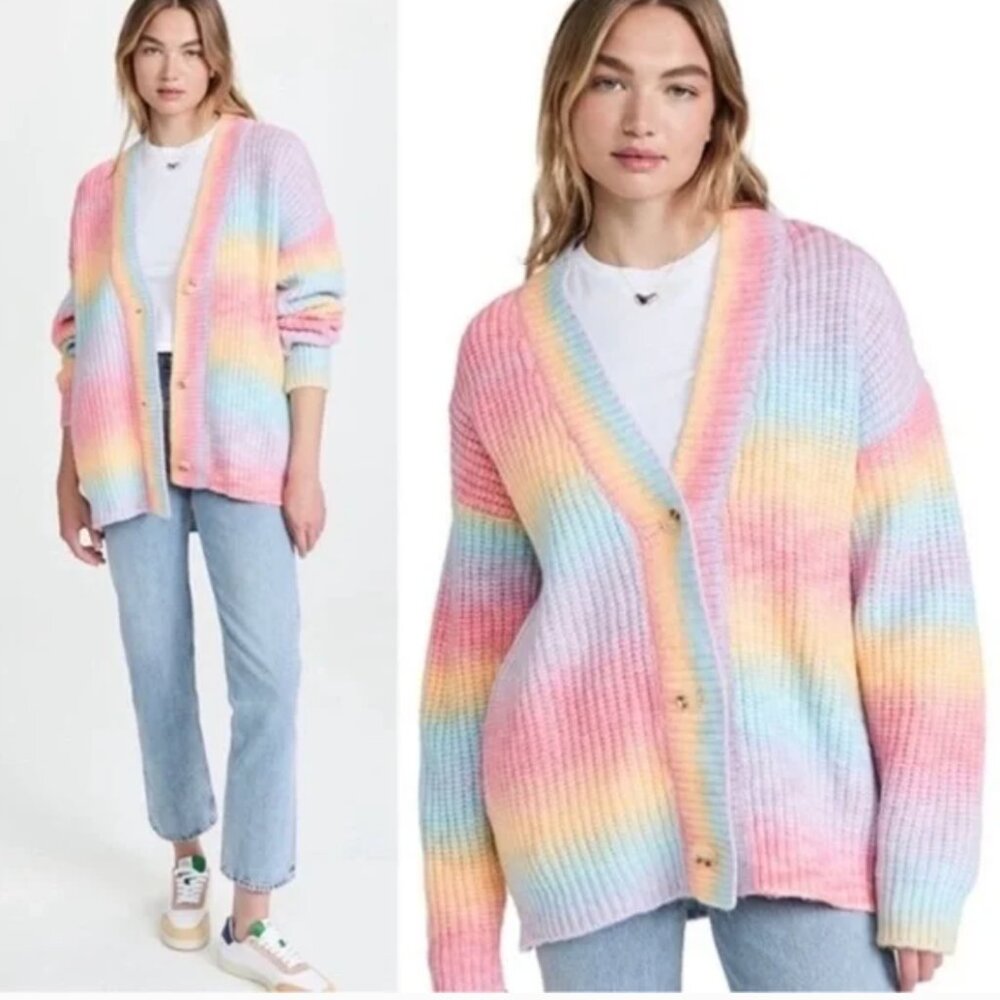 Blank NYC "I Hope So" Oversized Cardigan Sweater rainbow pastel